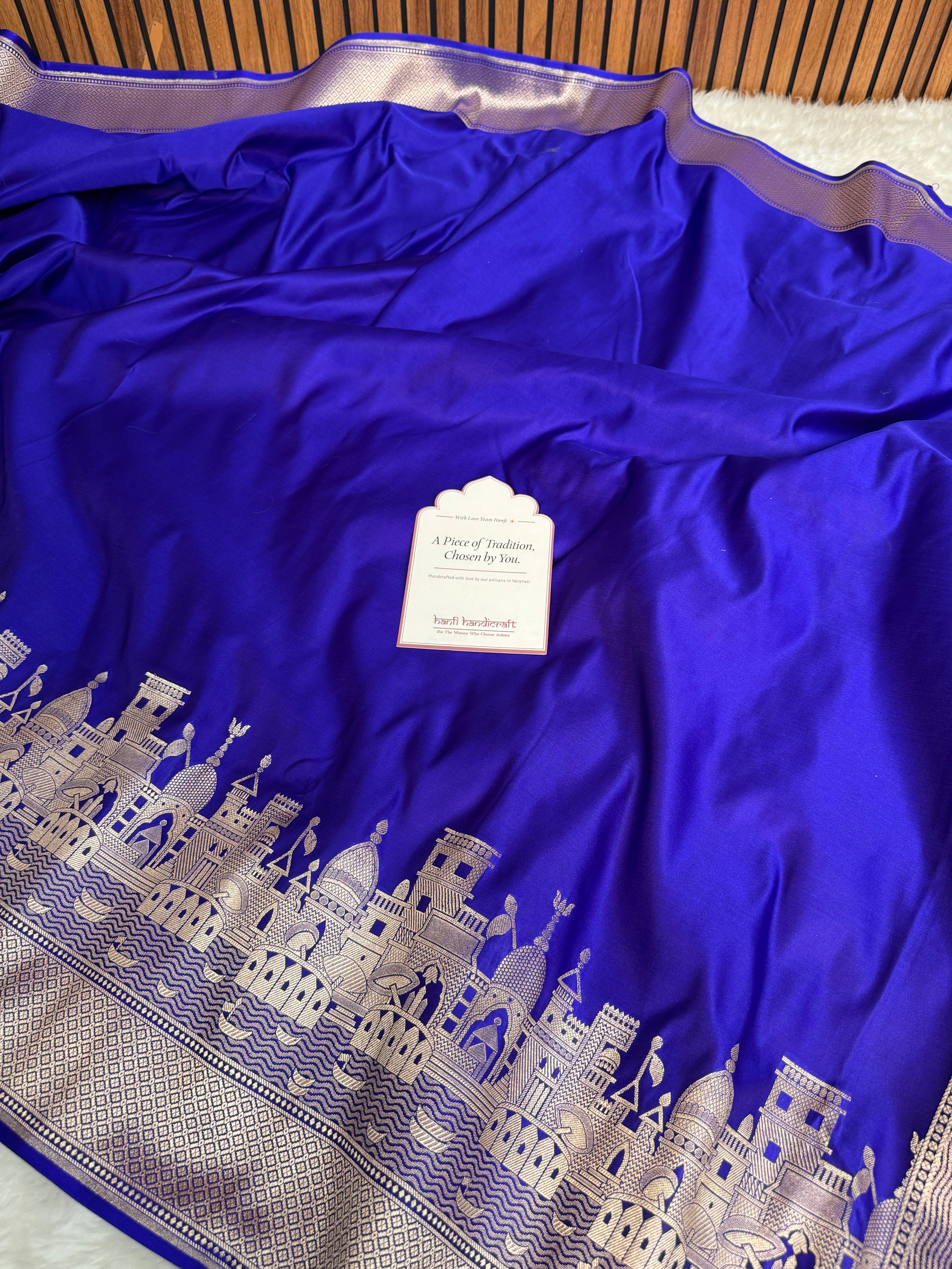 Royal Blue Kashi Ghat Mashru Silk Banarasi Saree