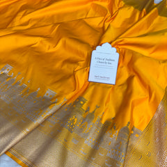 Yellow Gold Kashi Ghat Mashru Silk Banarasi Saree
