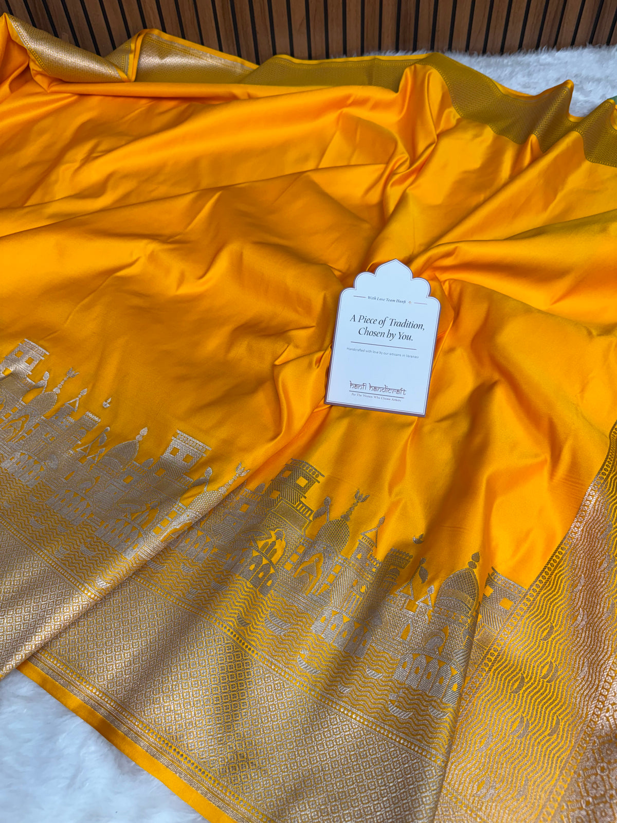 Yellow Gold Kashi Ghat Mashru Silk Banarasi Saree