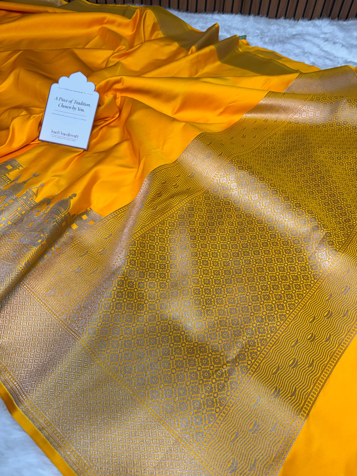 Yellow Gold Kashi Ghat Mashru Silk Banarasi Saree