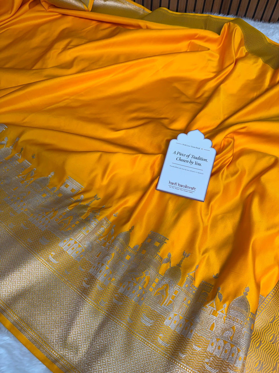 Yellow Gold Kashi Ghat Mashru Silk Banarasi Saree