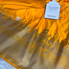 Yellow Gold Kashi Ghat Mashru Silk Banarasi Saree