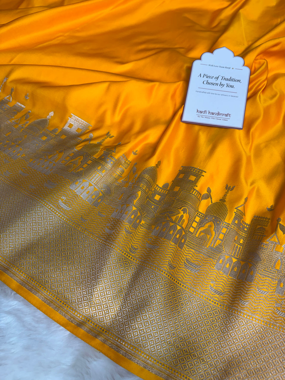 Yellow Gold Kashi Ghat Mashru Silk Banarasi Saree