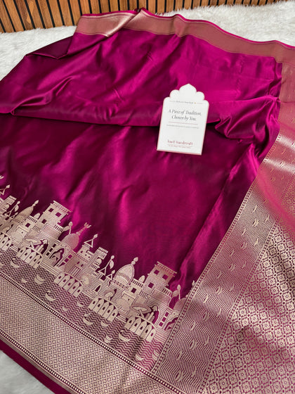 Gulabi Pink Kashi Ghat Mashru Silk Banarasi Saree