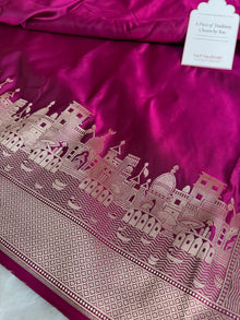 Gulabi Pink Kashi Ghat Mashru Silk Banarasi Saree
