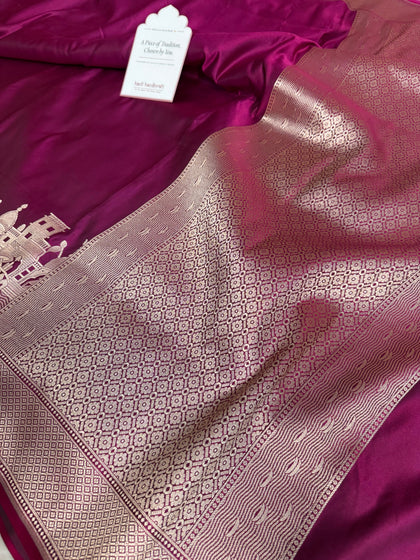 Gulabi Pink Kashi Ghat Mashru Silk Banarasi Saree