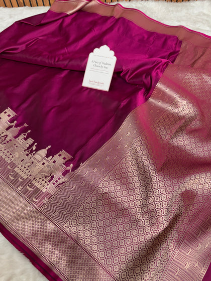 Gulabi Pink Kashi Ghat Mashru Silk Banarasi Saree