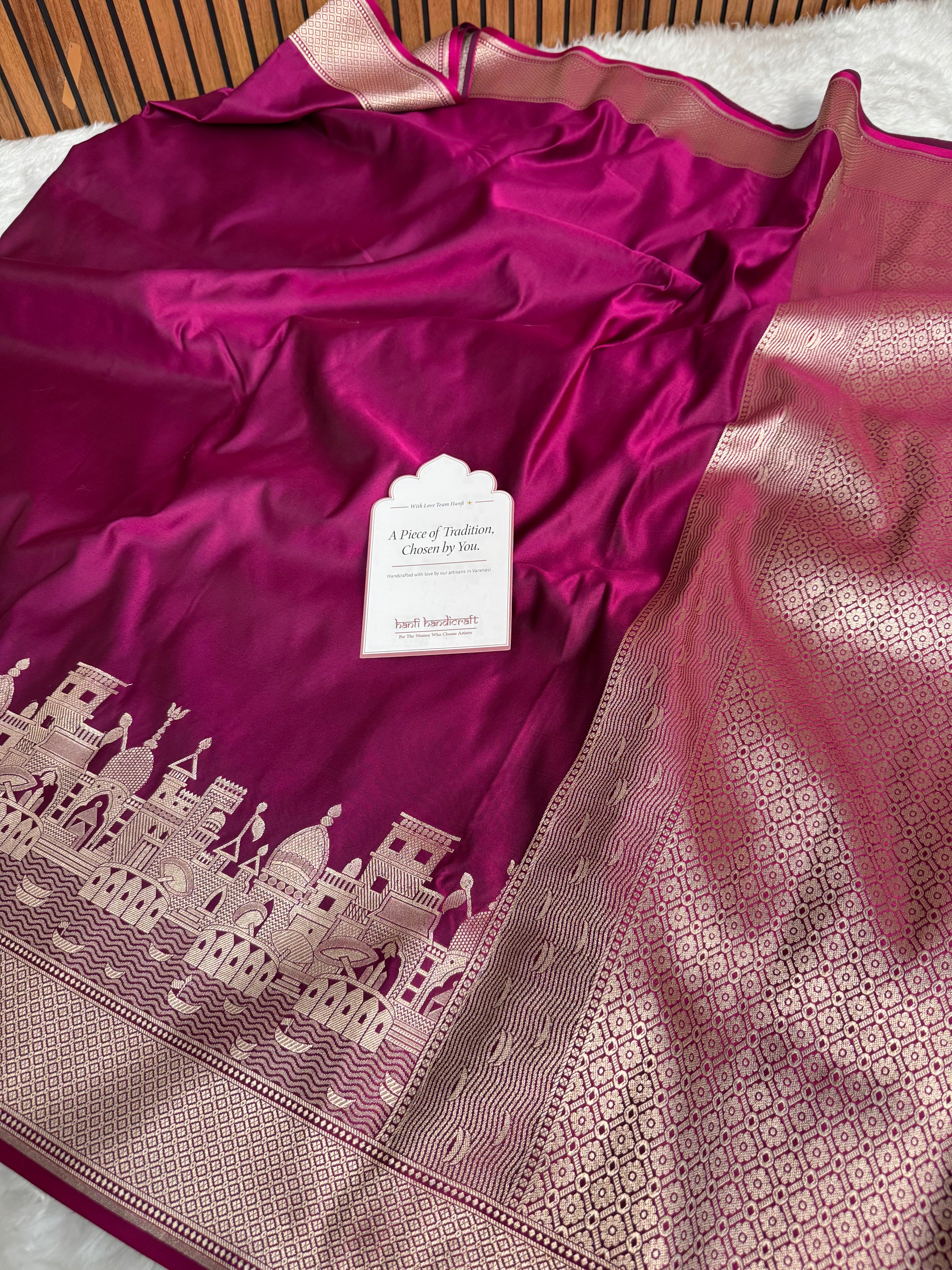 Gulabi Pink Kashi Ghat Mashru Silk Banarasi Saree