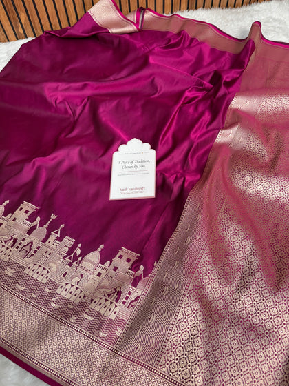 Gulabi Pink Kashi Ghat Mashru Silk Banarasi Saree