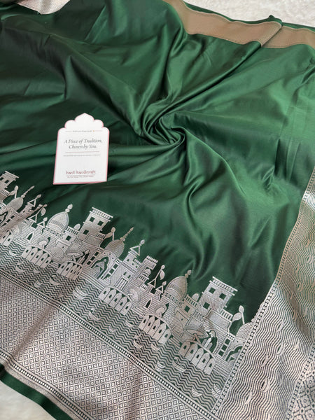 Mehndi Green Kashi Ghat Mashru Silk Banarasi Saree