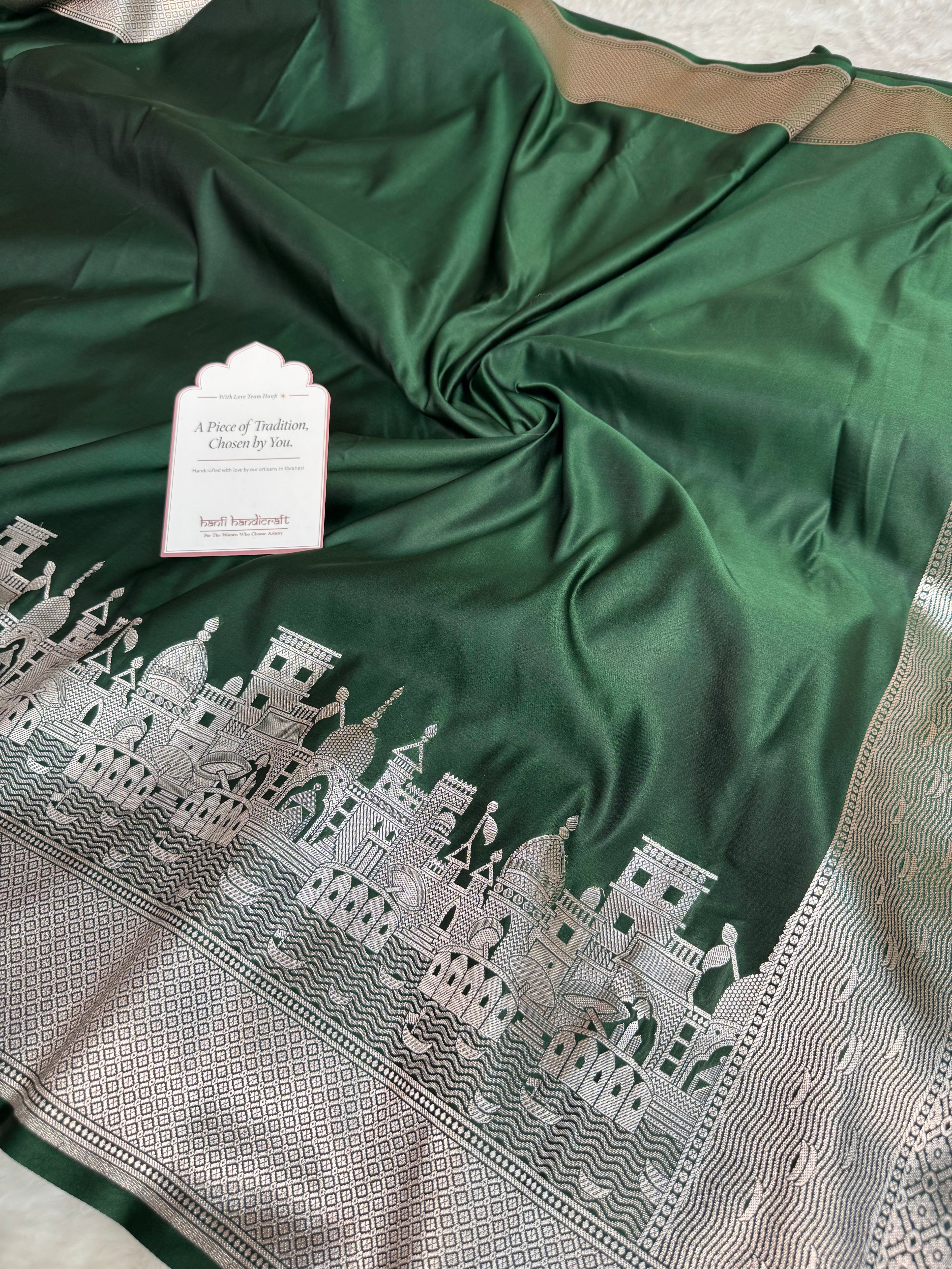 Mehndi Green Kashi Ghat Mashru Silk Banarasi Saree