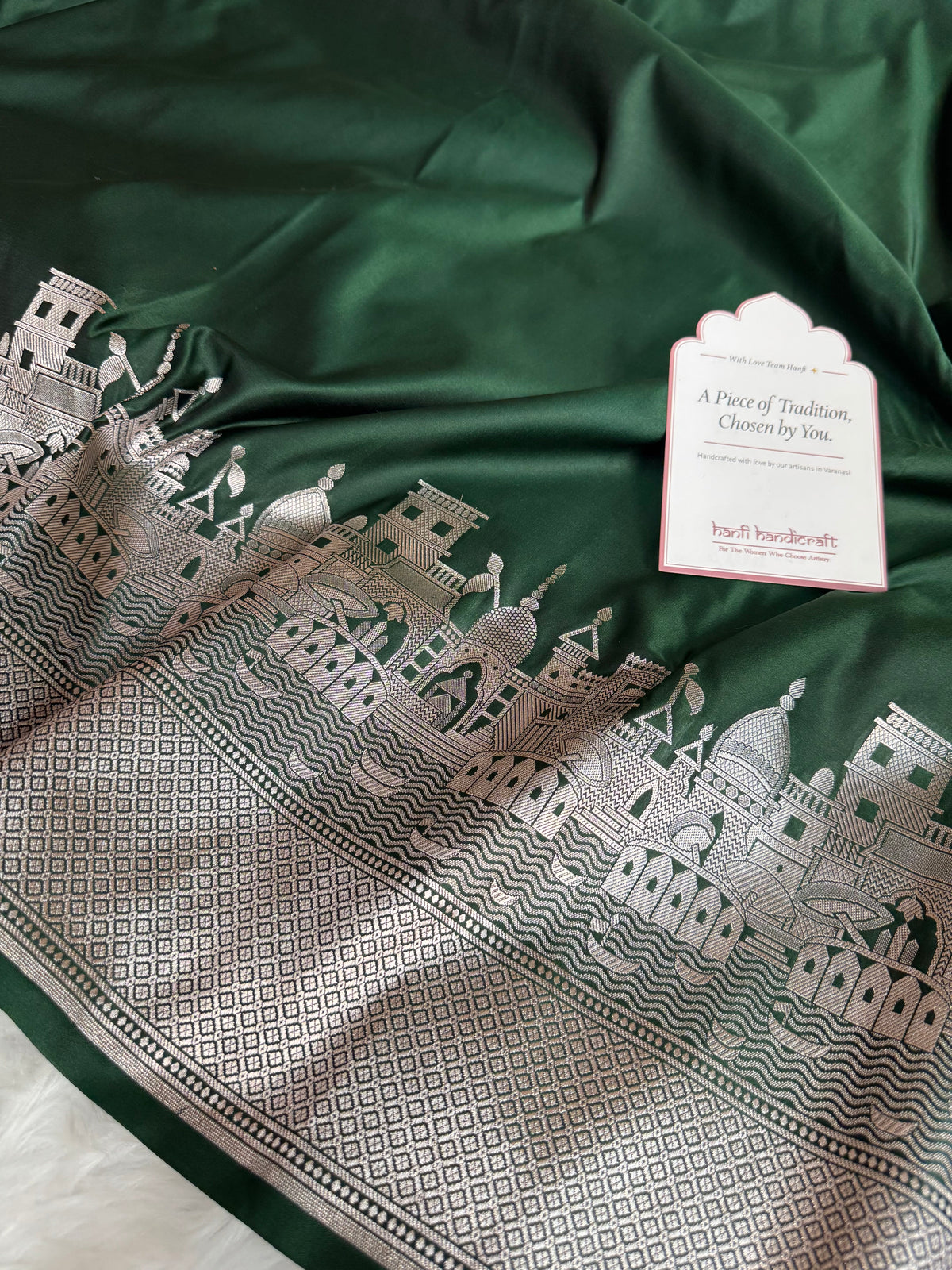 Mehndi Green Kashi Ghat Mashru Silk Banarasi Saree
