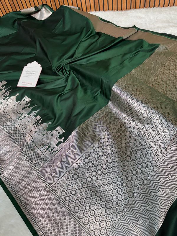 Mehndi Green Kashi Ghat Mashru Silk Banarasi Saree