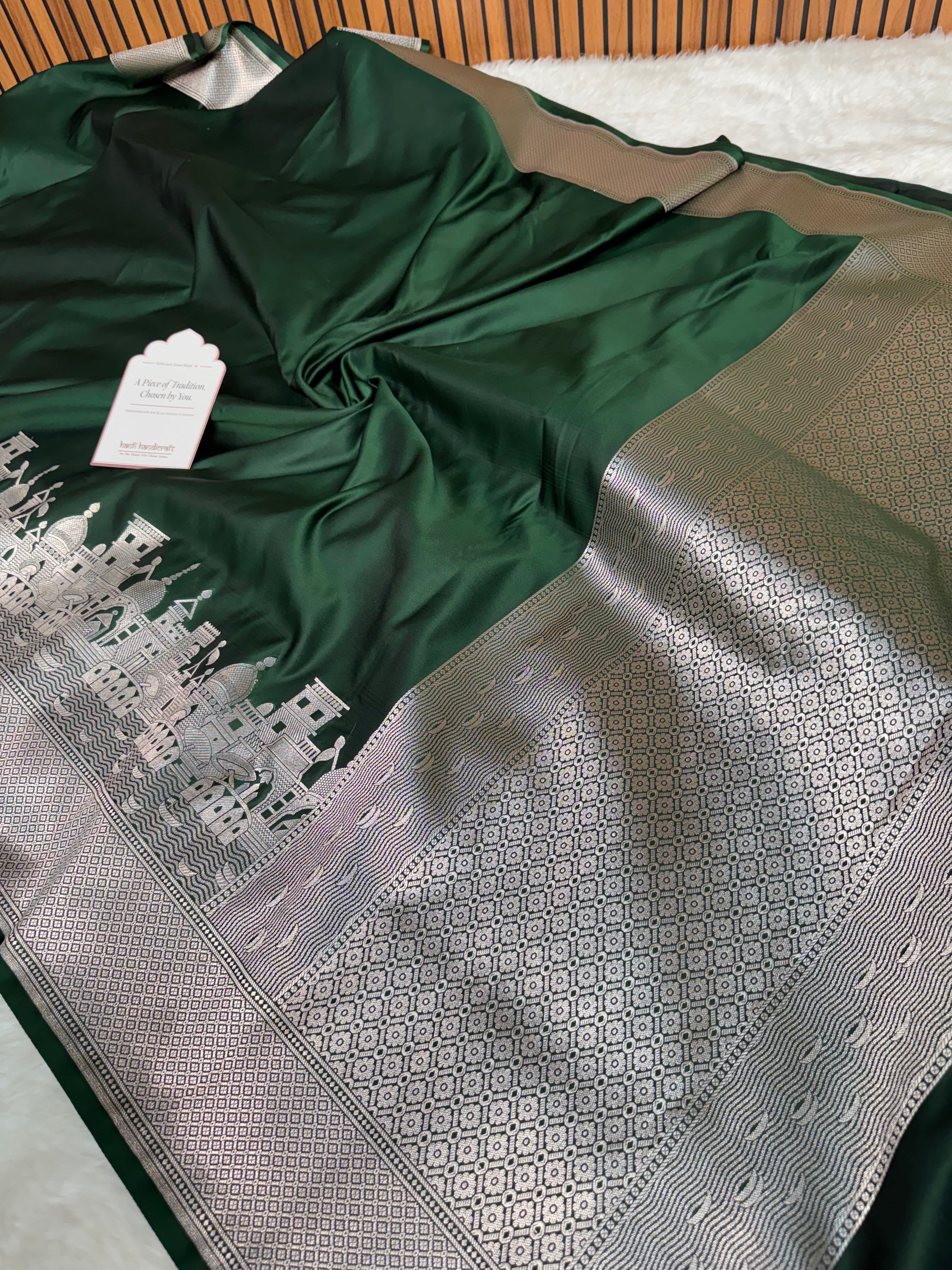 Mehndi Green Kashi Ghat Mashru Silk Banarasi Saree