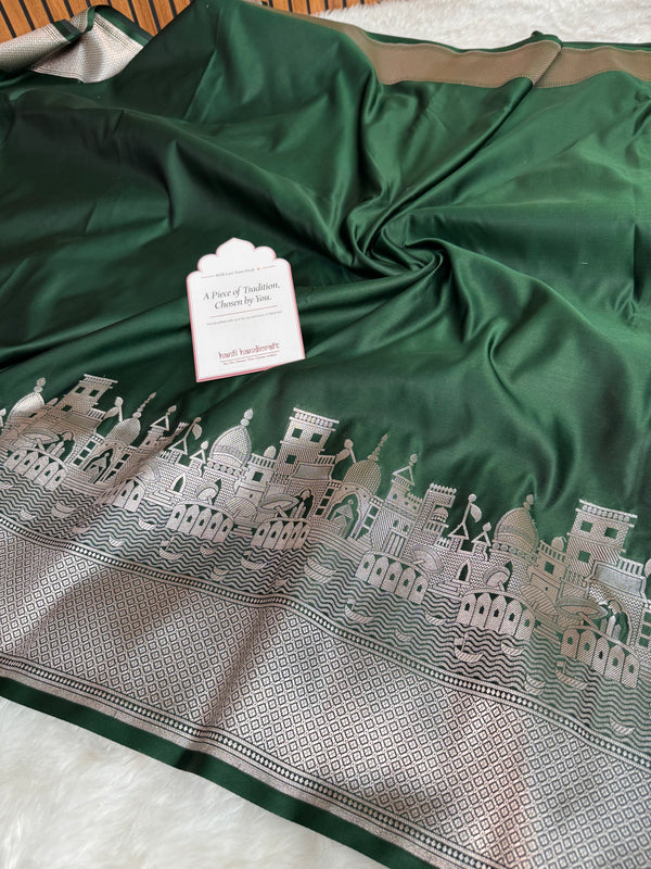 Mehndi Green Kashi Ghat Mashru Silk Banarasi Saree