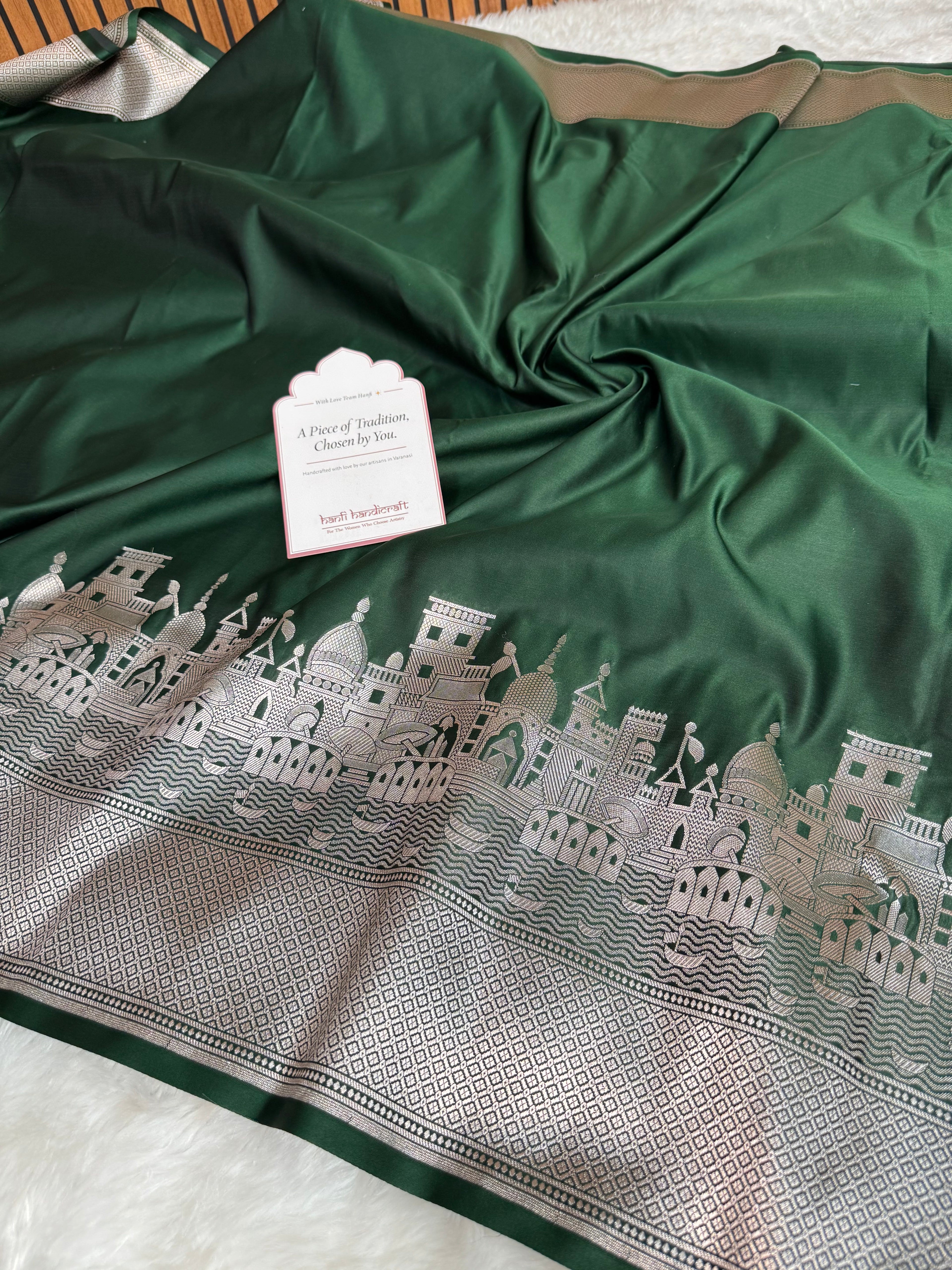 Mehndi Green Kashi Ghat Mashru Silk Banarasi Saree