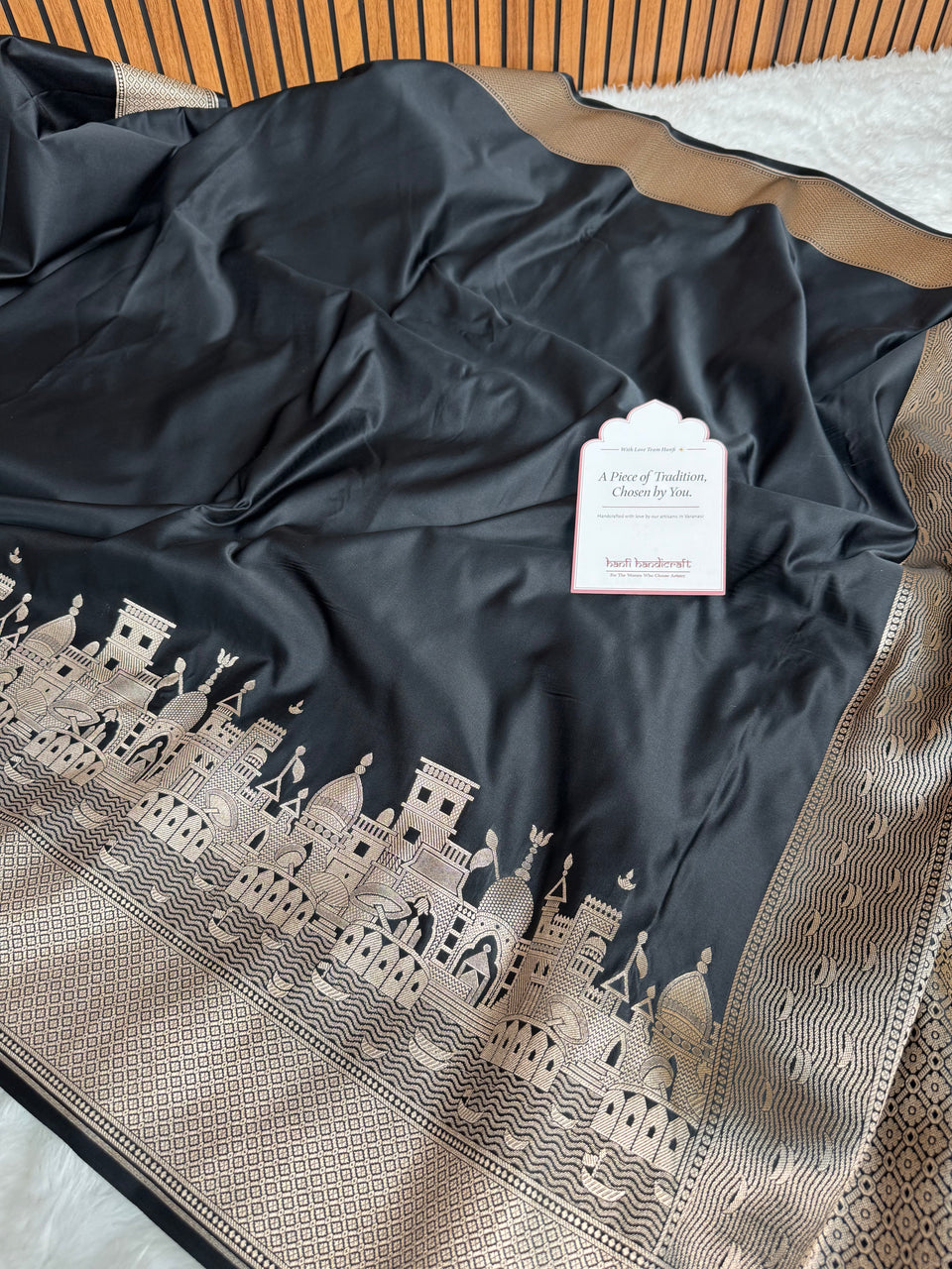 Classic Black Kashi Ghat Mashru Silk Banarasi Saree