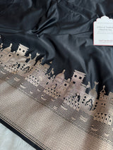 Classic Black Kashi Ghat Mashru Silk Banarasi Saree