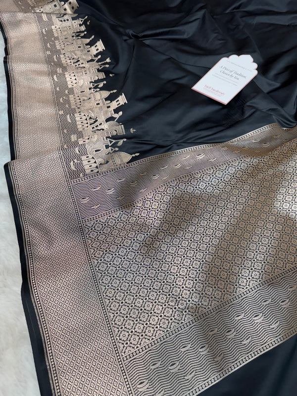 Classic Black Kashi Ghat Mashru Silk Banarasi Saree
