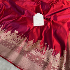 Crimson Red Kashi Ghat Mashru Silk Banarasi Saree