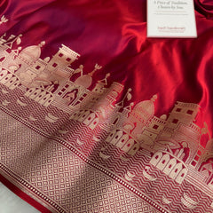 Crimson Red Kashi Ghat Mashru Silk Banarasi Saree