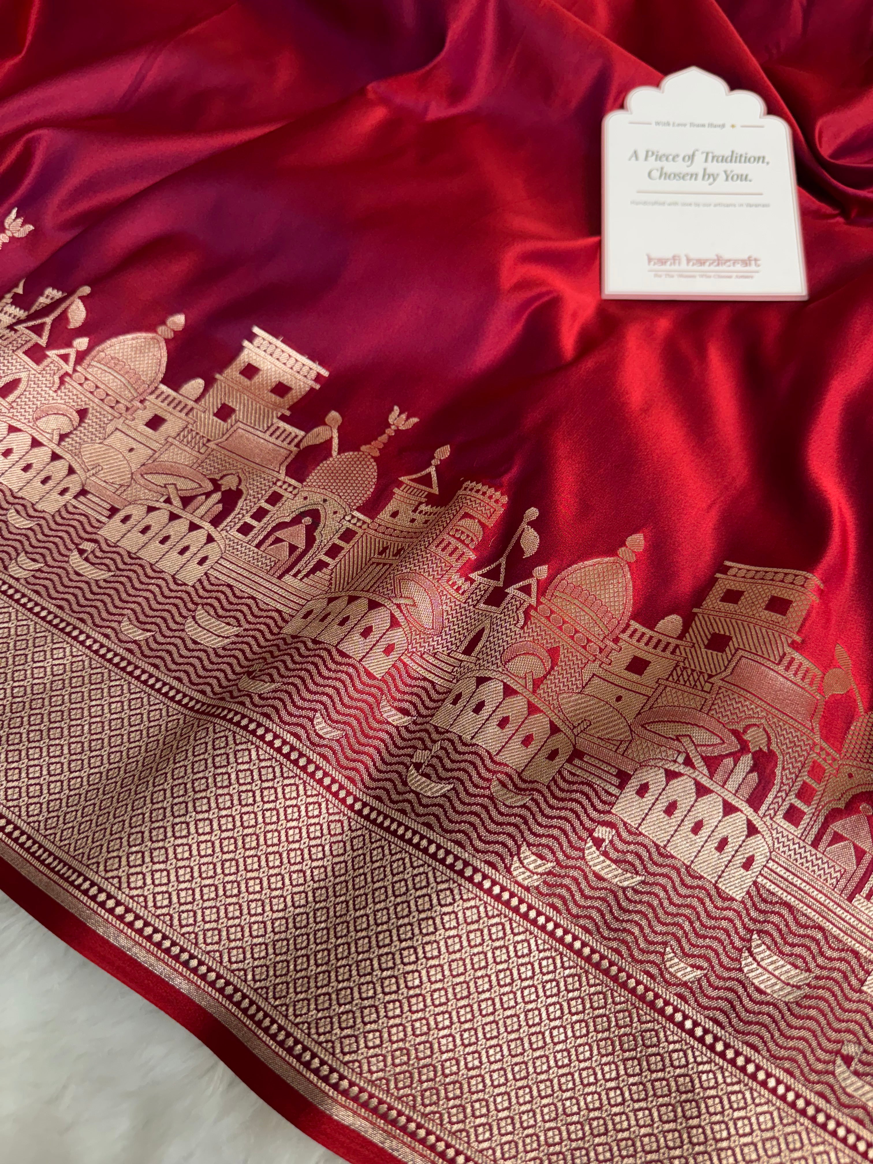 Crimson Red Kashi Ghat Mashru Silk Banarasi Saree