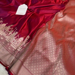 Crimson Red Kashi Ghat Mashru Silk Banarasi Saree