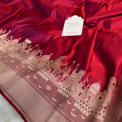 Crimson Red Kashi Ghat Mashru Silk Banarasi Saree