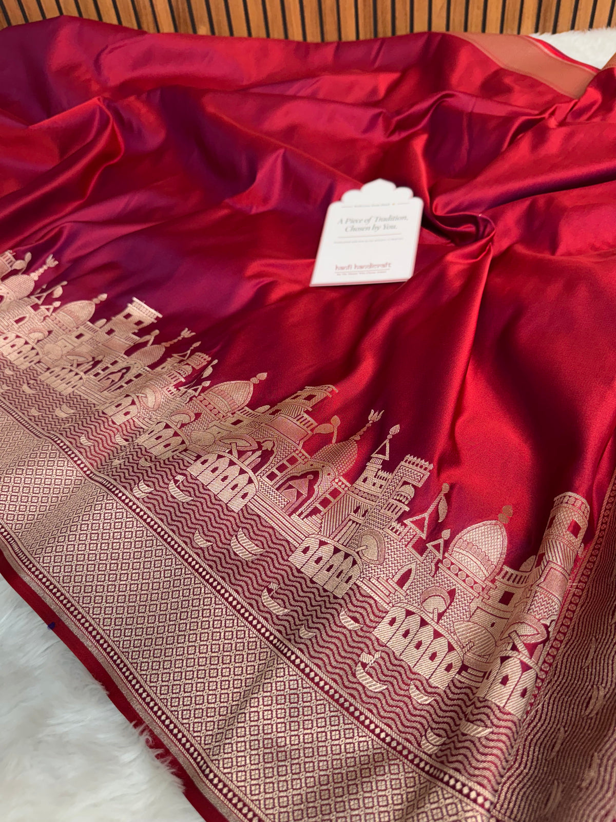Crimson Red Kashi Ghat Mashru Silk Banarasi Saree