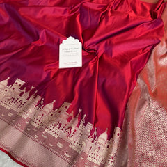 Crimson Red Kashi Ghat Mashru Silk Banarasi Saree