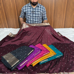 Garnet Wine Kusumika Pearl Handwork Soft Silk Saree