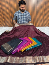 Garnet Wine Kusumika Pearl Handwork Soft Silk Saree