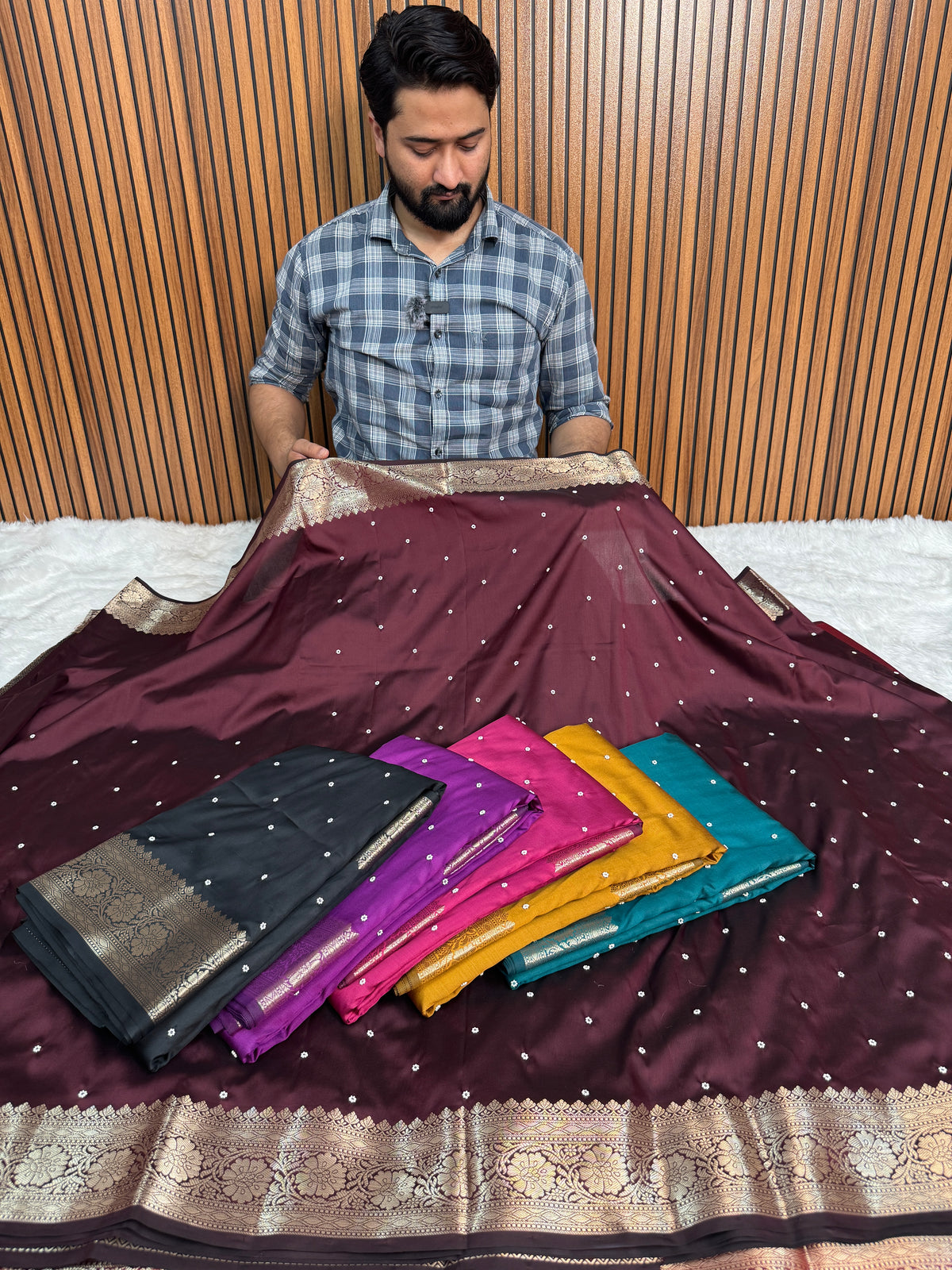 Garnet Wine Kusumika Pearl Handwork Soft Silk Saree