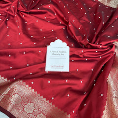 Ruby Red Kusumika Pearl Handwork Soft Silk Saree