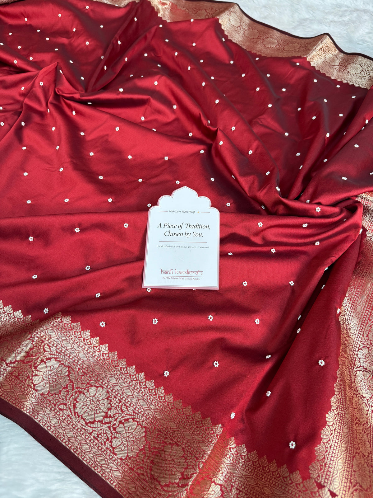 Ruby Red Kusumika Pearl Handwork Soft Silk Saree
