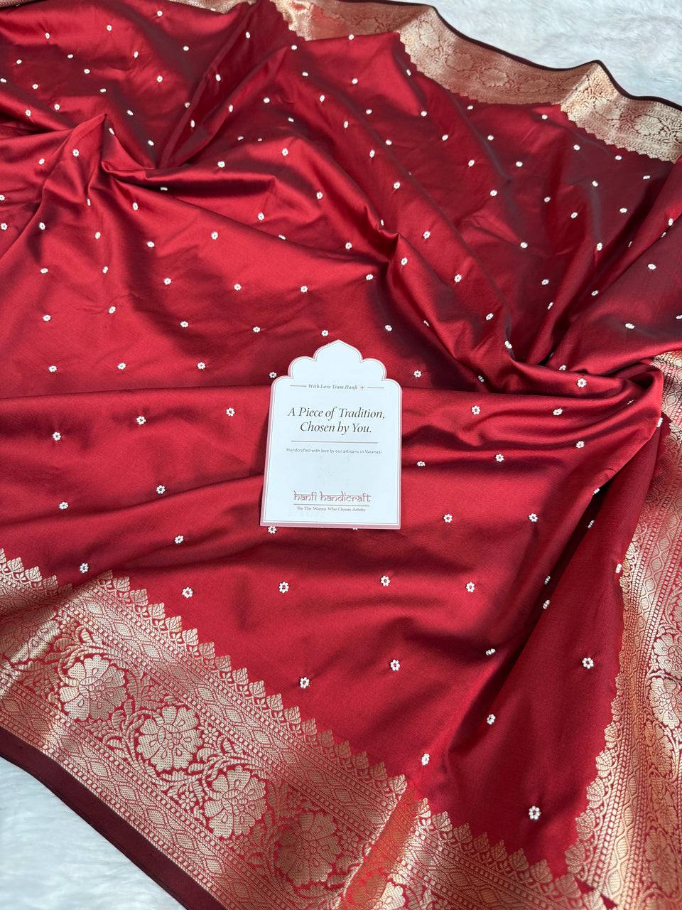 Ruby Red Kusumika Pearl Handwork Soft Silk Saree