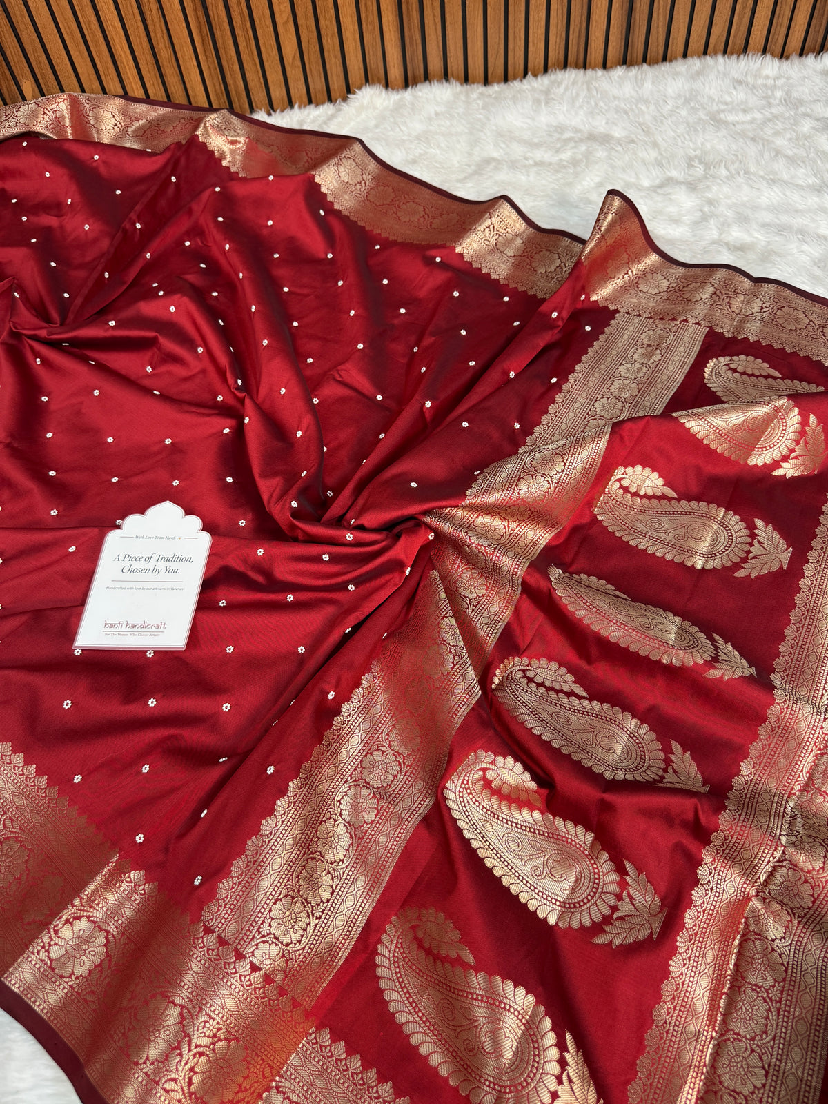 Ruby Red Kusumika Pearl Handwork Soft Silk Saree