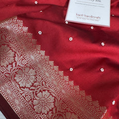 Ruby Red Kusumika Pearl Handwork Soft Silk Saree
