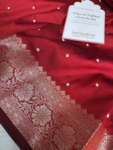 Ruby Red Kusumika Pearl Handwork Soft Silk Saree