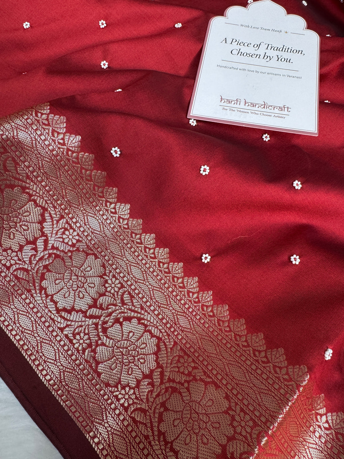 Ruby Red Kusumika Pearl Handwork Soft Silk Saree