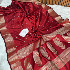 Ruby Red Kusumika Pearl Handwork Soft Silk Saree