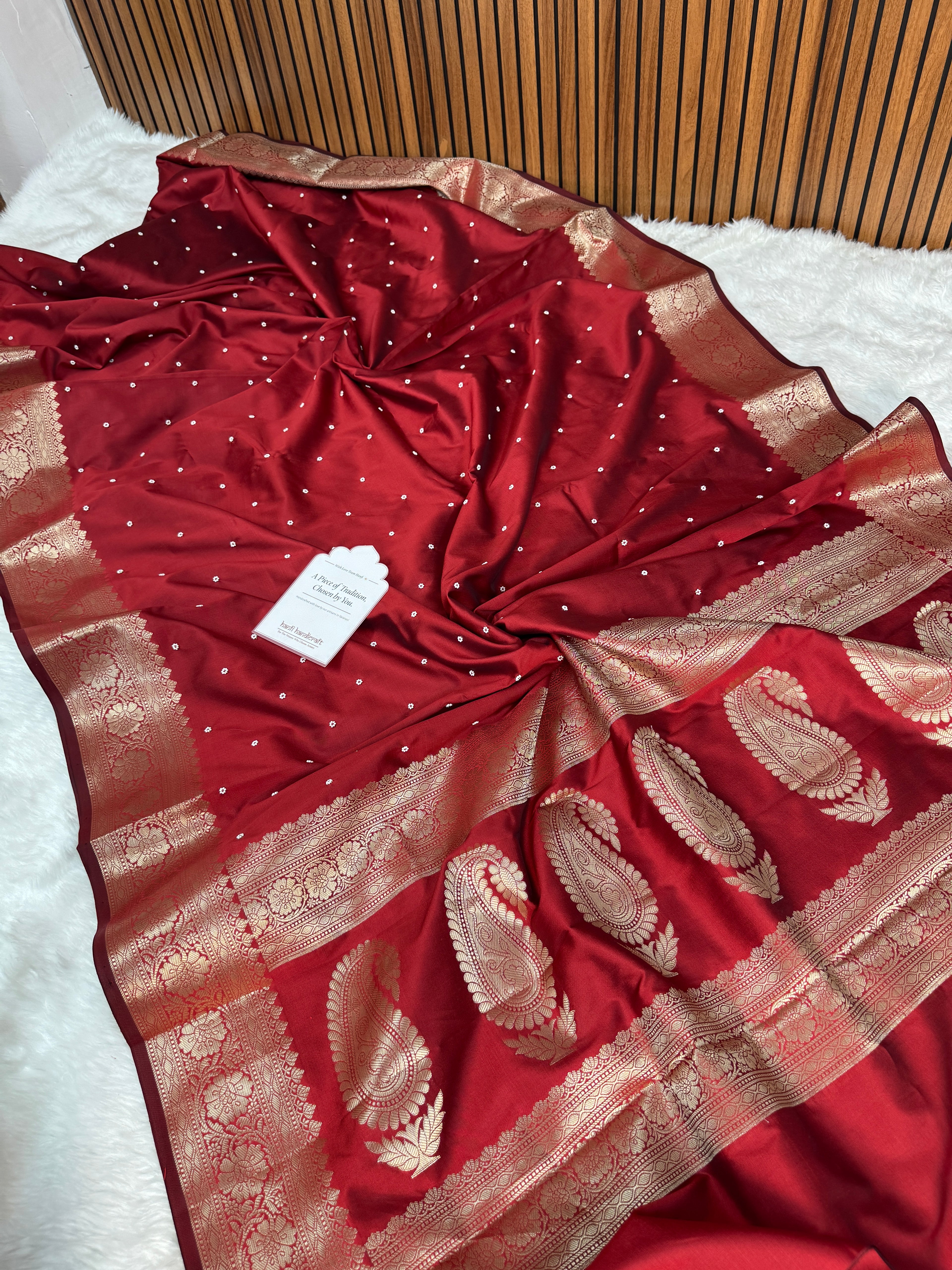 Ruby Red Kusumika Pearl Handwork Soft Silk Saree