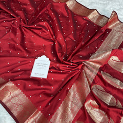 Ruby Red Kusumika Pearl Handwork Soft Silk Saree