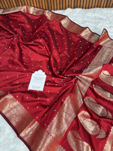 Ruby Red Kusumika Pearl Handwork Soft Silk Saree