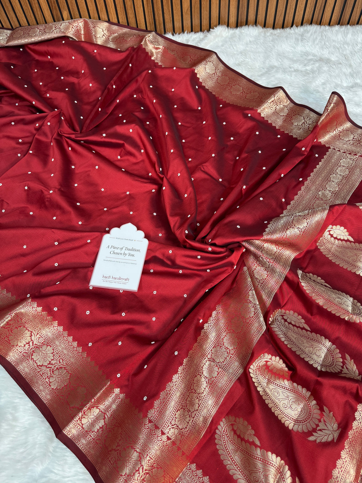 Ruby Red Kusumika Pearl Handwork Soft Silk Saree