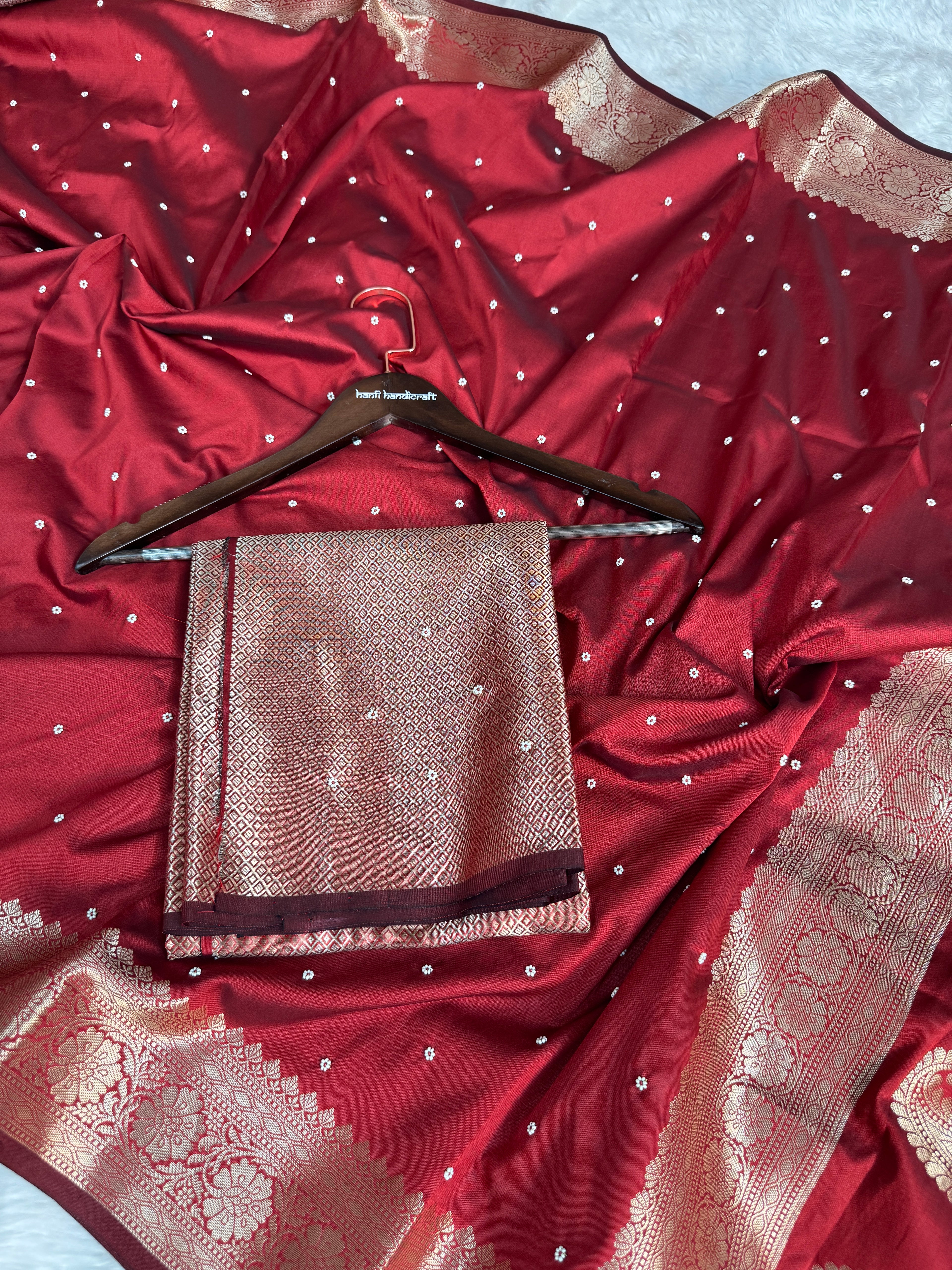 Ruby Red Kusumika Pearl Handwork Soft Silk Saree