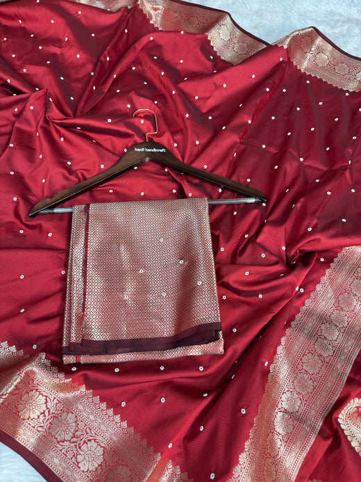 Ruby Red Kusumika Pearl Handwork Soft Silk Saree