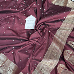 Garnet Wine Kusumika Pearl Handwork Soft Silk Saree
