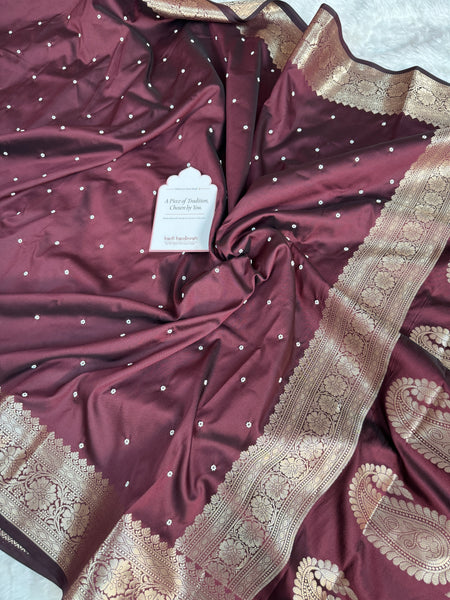 Garnet Wine Kusumika Pearl Handwork Soft Silk Saree