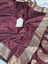 Garnet Wine Kusumika Pearl Handwork Soft Silk Saree